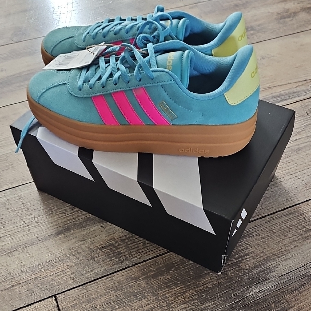 Adidas VL COURT Suede Platform Sneakers with Pink Stripes